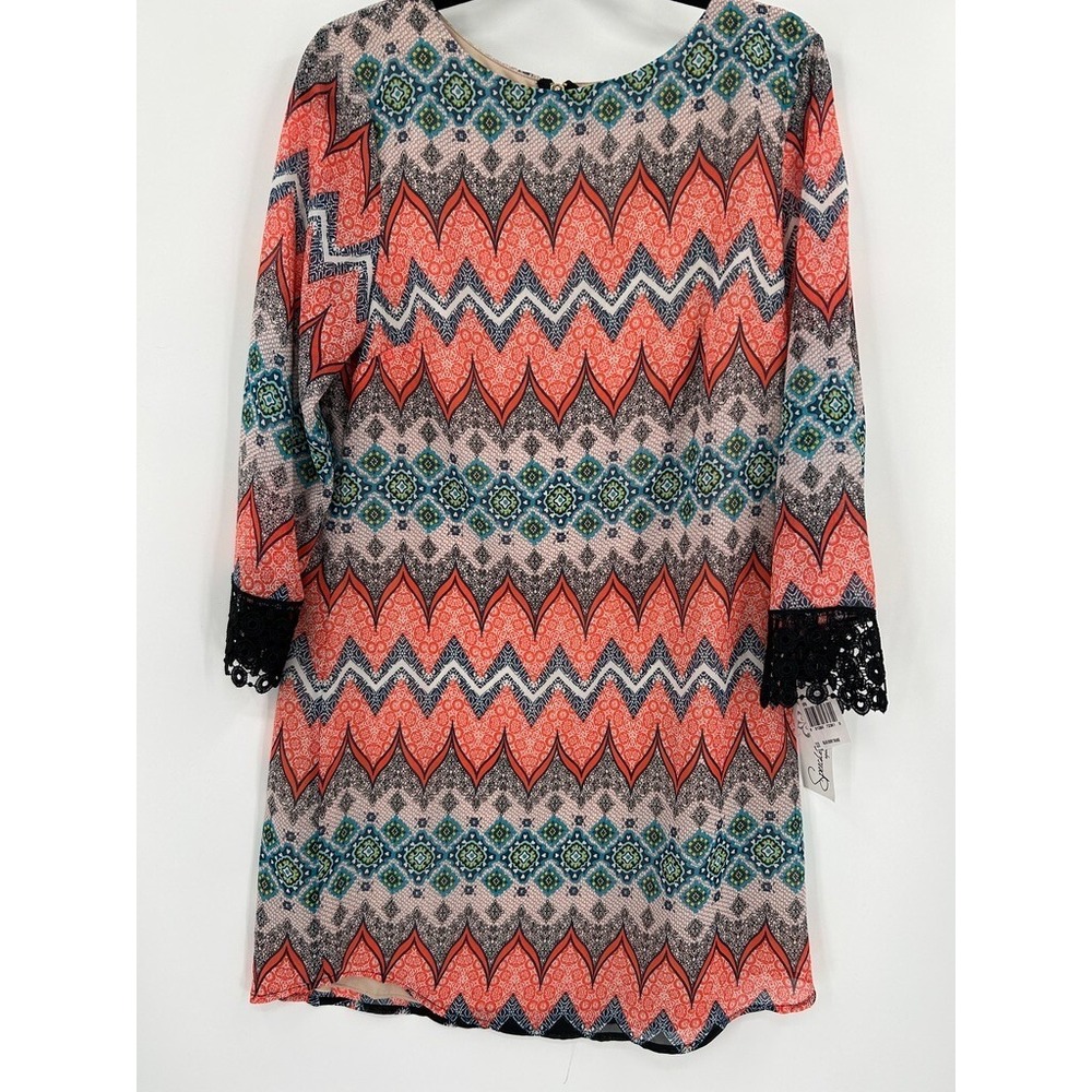 Speechless Womens Size 11 Shift Dress Long Sleeve Lace Cuff Back Zip Boho New